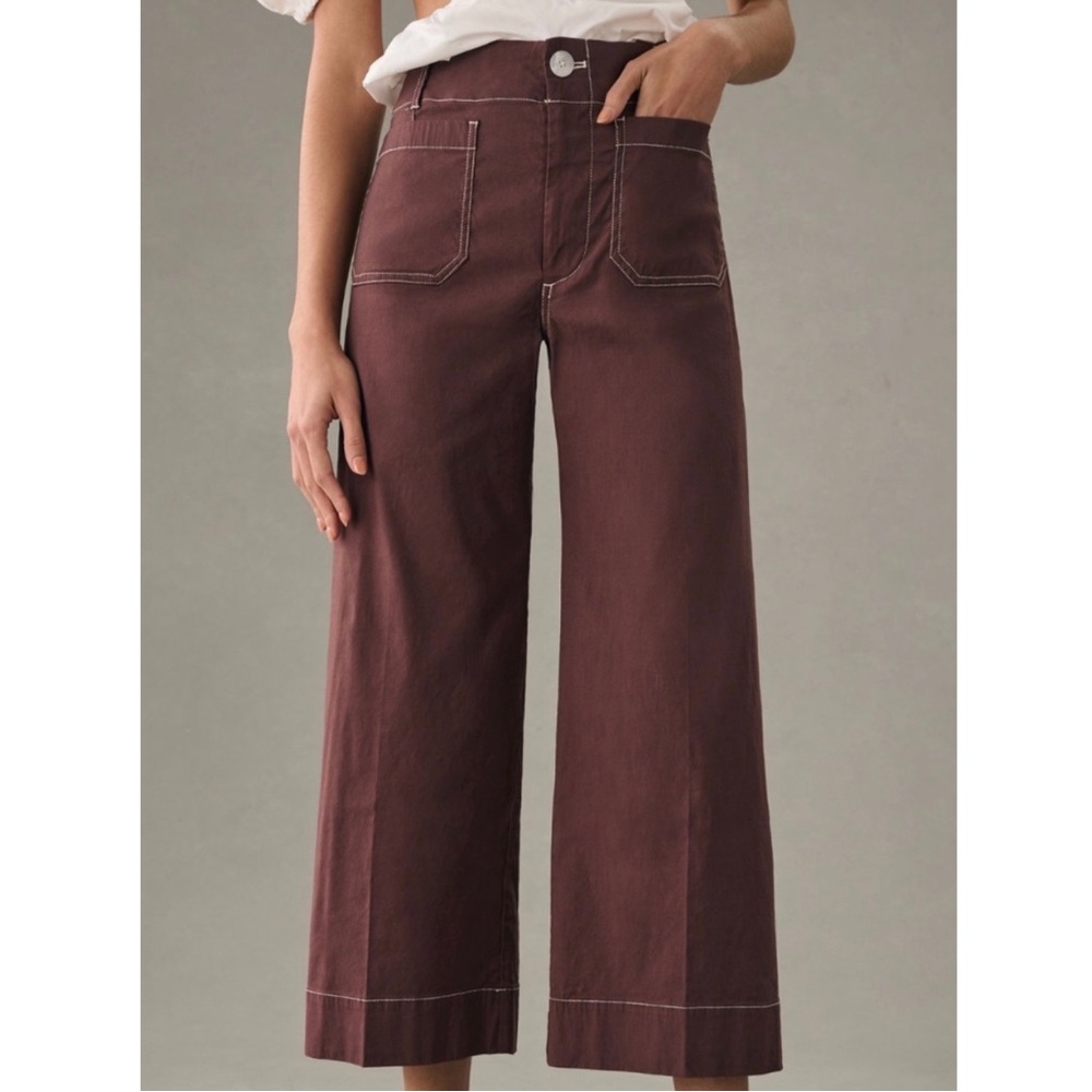Maeve Colette Wide Leg Pants Special Contrast Stitch Edition Burgundy 24